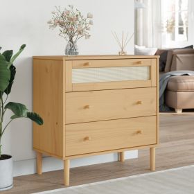 Drawer Cabinet SENJA Rattan Look Brown 31.5"x15.7"x31.5" Solid Wood Pine